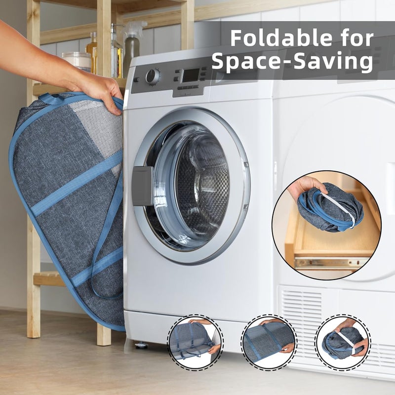 BATTOO 100L Collapsible Laundry Baskets, Tear Proof Pop Up Laundry Hamper with Dual Handles, Large Foldable Laundry Basket, Easy to Carry Laundry Hamper for Home, Laundry Room, Bedroom, Dorm, Travel Blue - Image 3